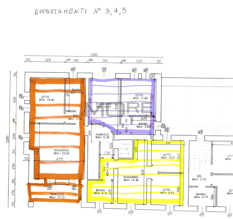 PIANO PRIMO, vista dei tre appartamenti